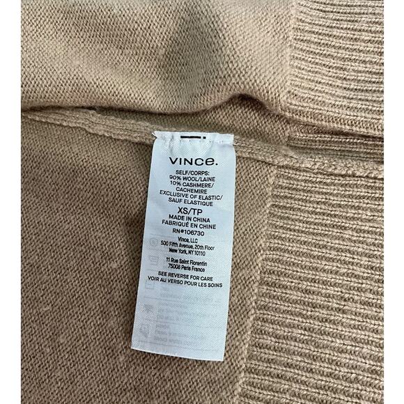 Vince Rib Placket Wool & Cashmere Blend Cardigan in Camel Size XS Soft Cozy Long - Picture 11 of 11
